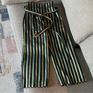 Striped Wide-Leg Pants with Belt